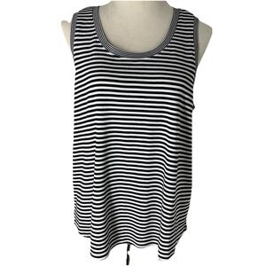 J Jill Pima Cotton Back Pleat Tank Top Womens L Black‎ White Stripe